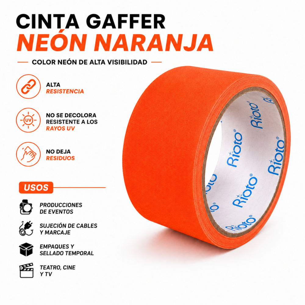 CINTA GAFFER NEÓN NARANJA 48MM X5MT RIOTO