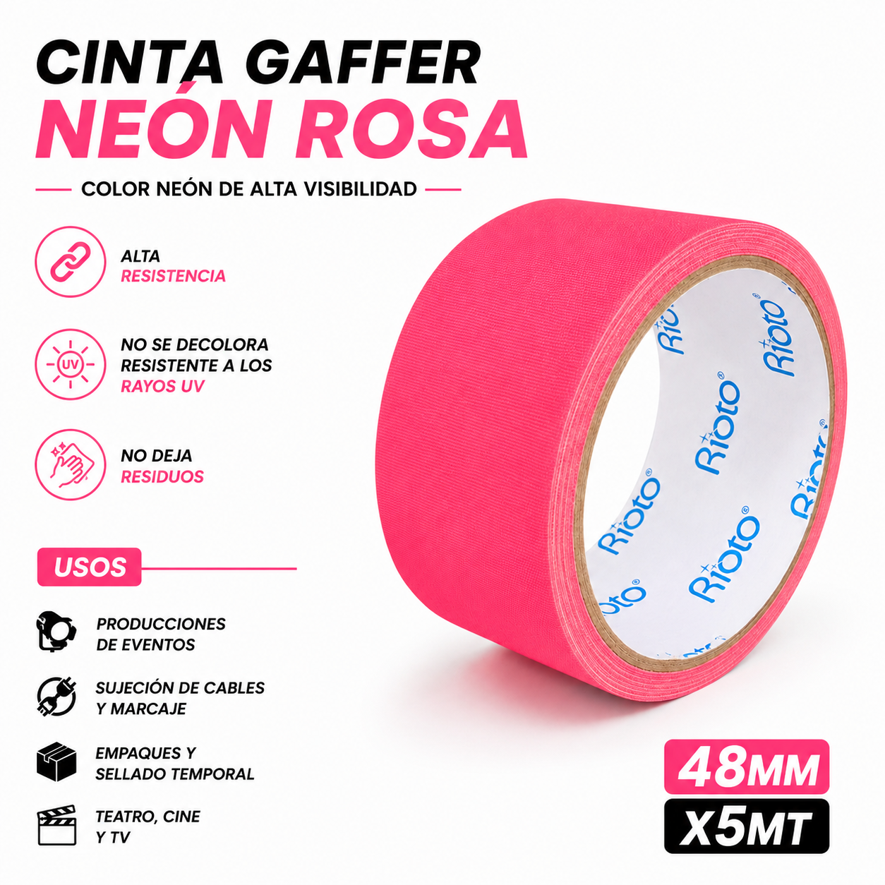 CINTA GAFFER NEON ROSA 48MM X5MT RIOTO