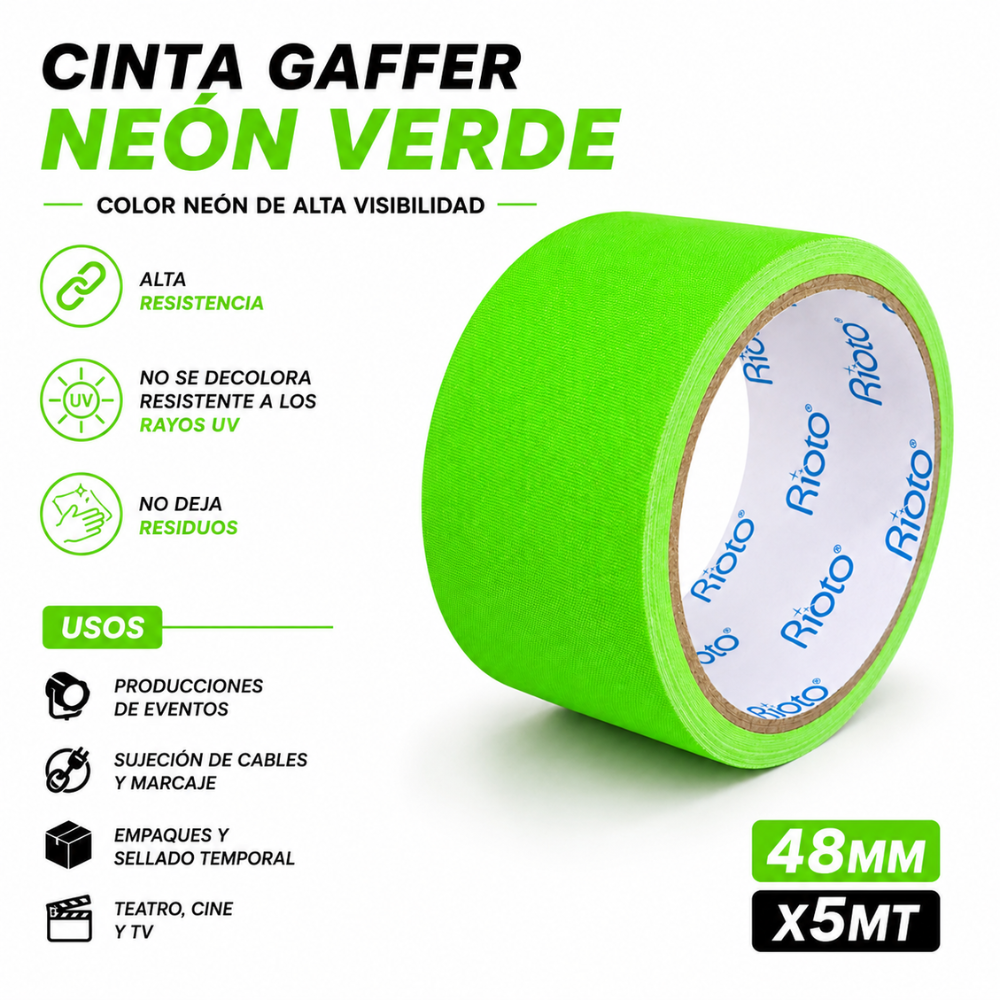 CINTA GAFFER NEON VERDE 48MM X5MT RIOTO