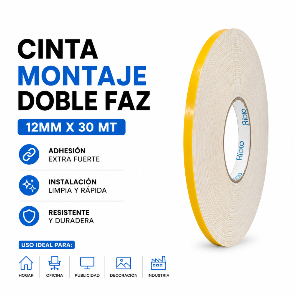 CINTA MONTAJE DOBLE FAZ 18MM X 30 MT RIOTO