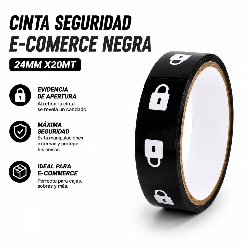 CINTA SEGURIDAD E-COMERCE NEGRA 24MM X20MT RIOTO