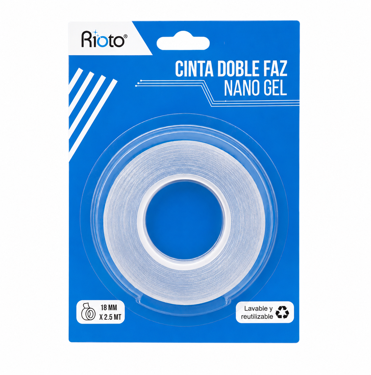 CINTA DOBLE FAZ NANO GEL18MM X 2.5MT RIOTO
