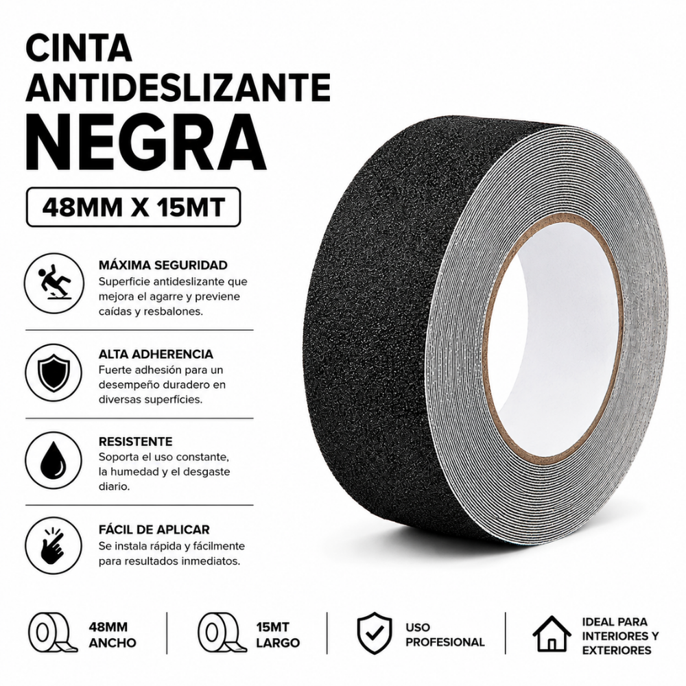 CINTA RIOTO ANTIDESLIZANTE NEGRA 48MM X 15MT