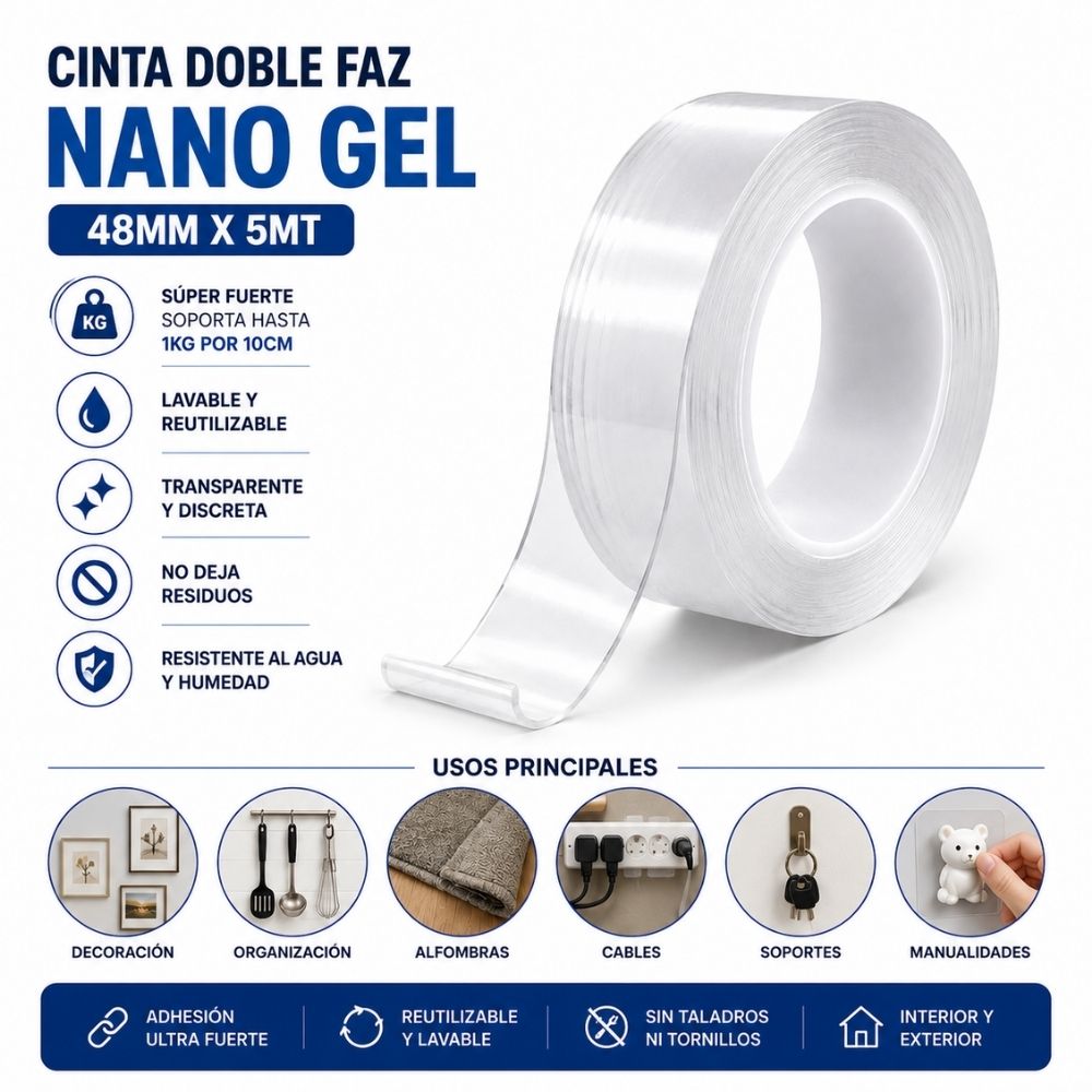 CINTA DOBLE FAZ NANO GEL 48MM X5MT RIOTO