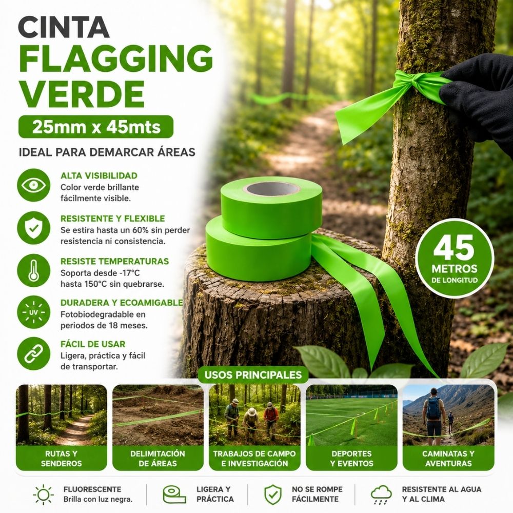 CINTA RIOTO FLAGGING VERDE 25MM X 45MT