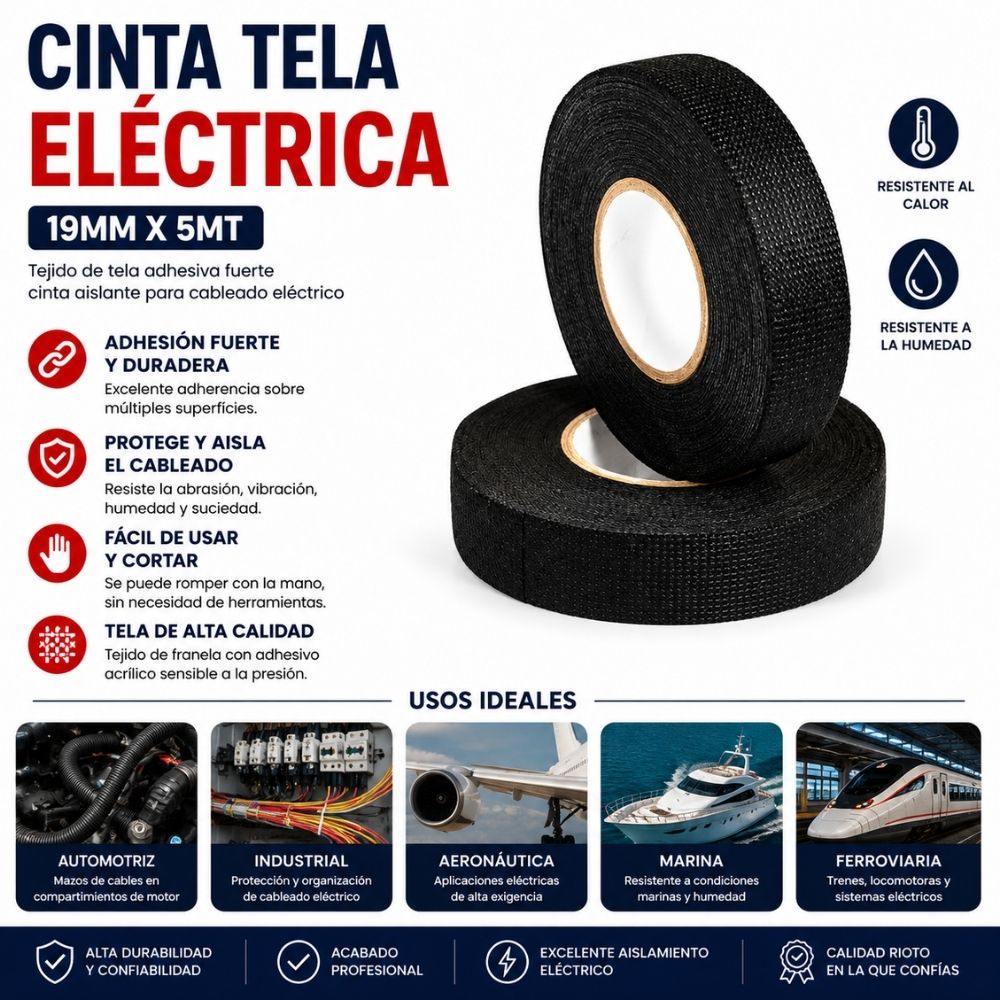 CINTA TELA ELECTRICA 19MM X 5MT RIOTO