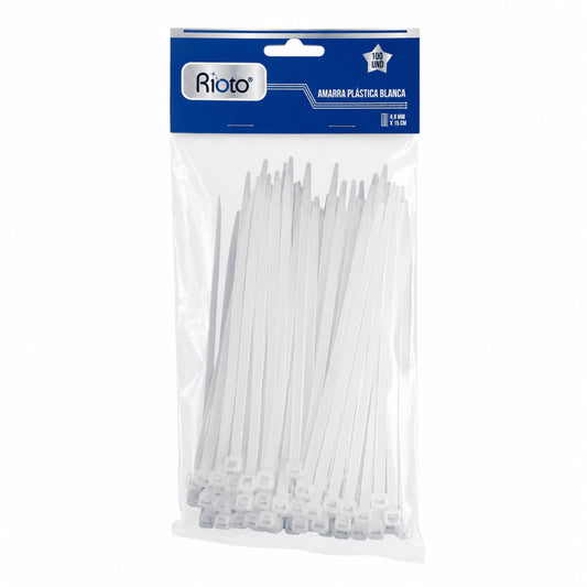 AMARRAS PLASTICAS BLANCAS 4.8MM X15CM RIOTO