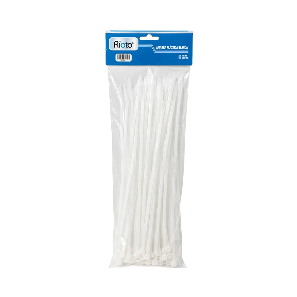 AMARRAS PLASTICAS BLANCAS 4.8MM X30CM RIOTO