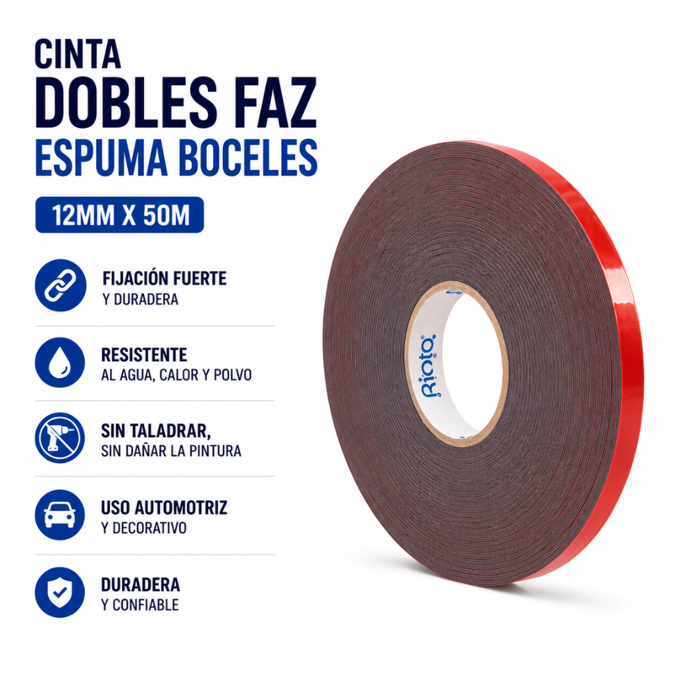 CINTA DOBLE FAZ ESPUMA BOCELES 12MM X 50MT RIOTO