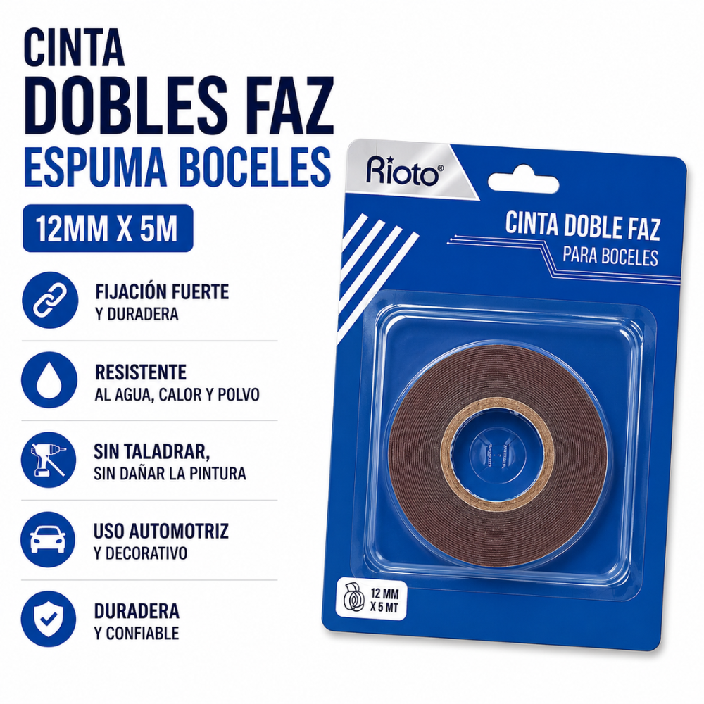 CINTA DOBLE FAZ ESPUMA BOCELES 12MM X 5MT RIOTO