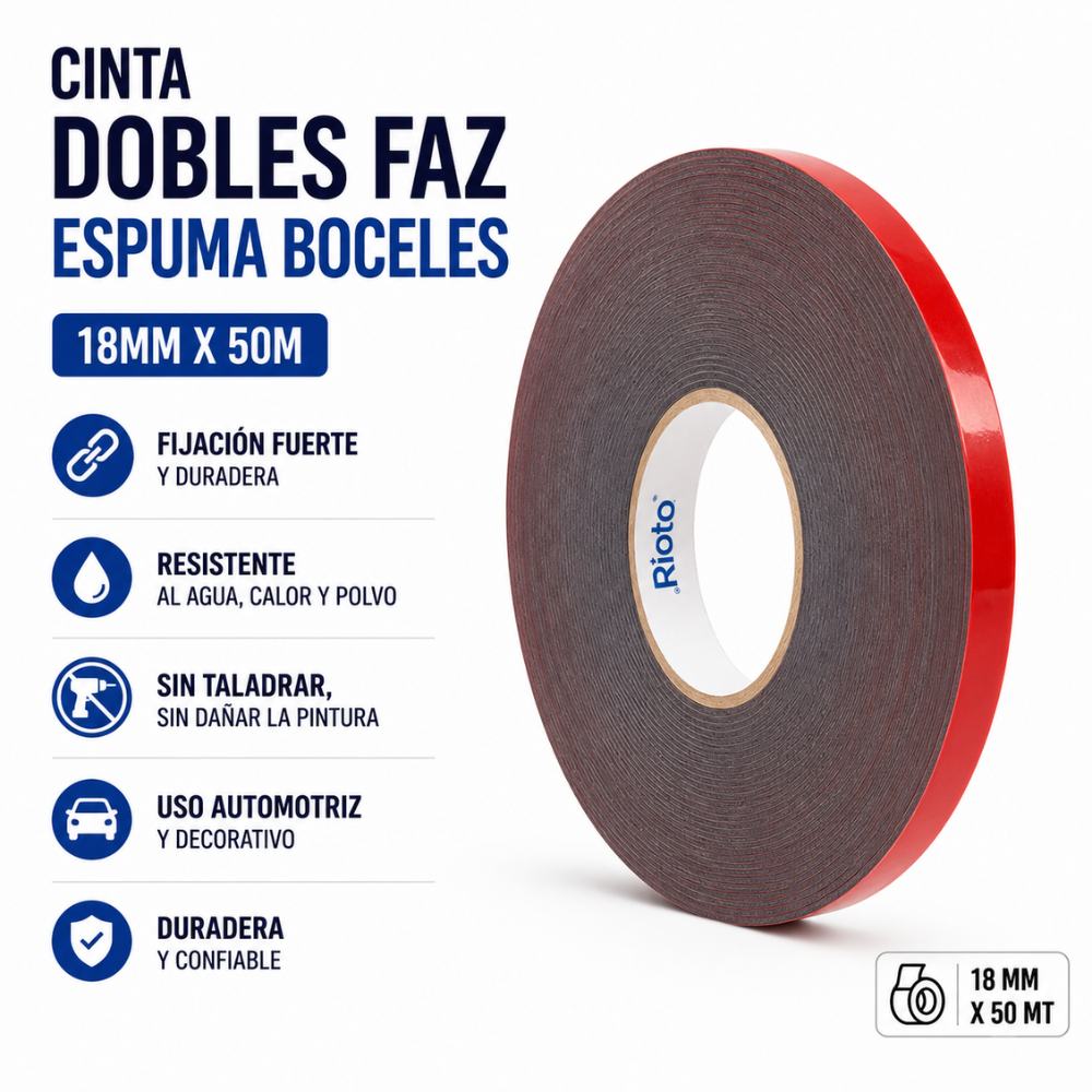 CINTA DOBLE FAZ ESPUMA BOCELES 18MM X 50MT RIOTO