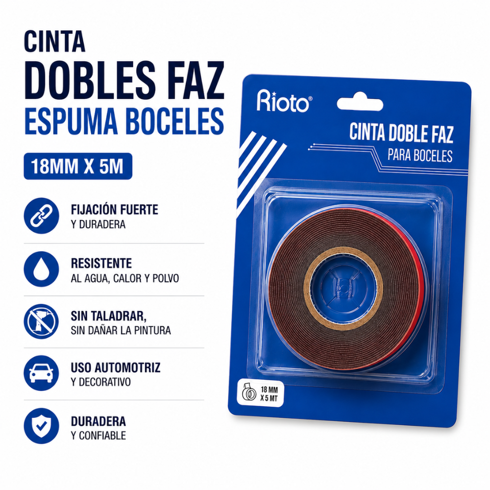 CINTA DOBLE FAZ ESPUMA BOCELES 18MM X 5MT RIOTO