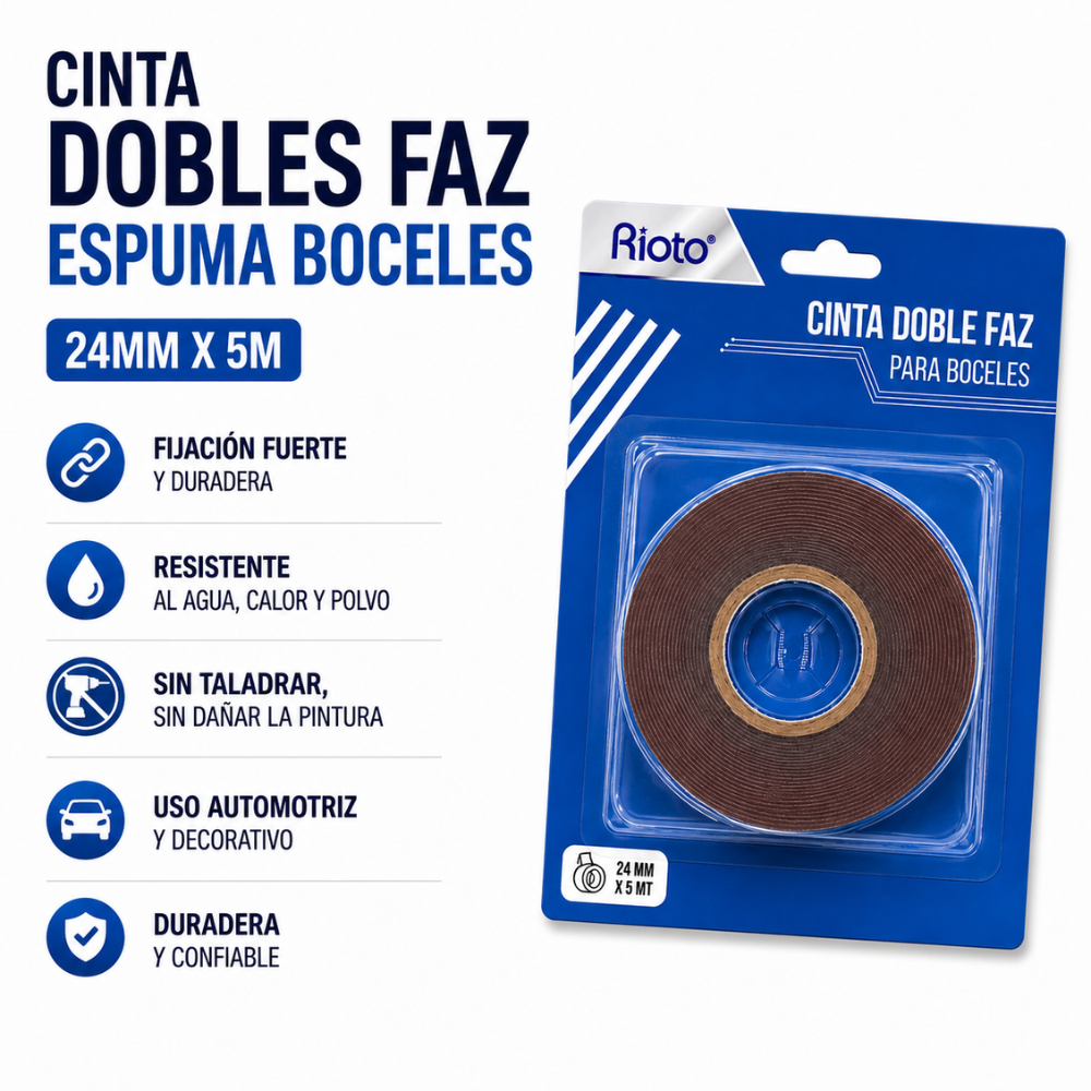 CINTA DOBLE FAZ ESPUMA BOCELES 24MM X 5MT RIOTO