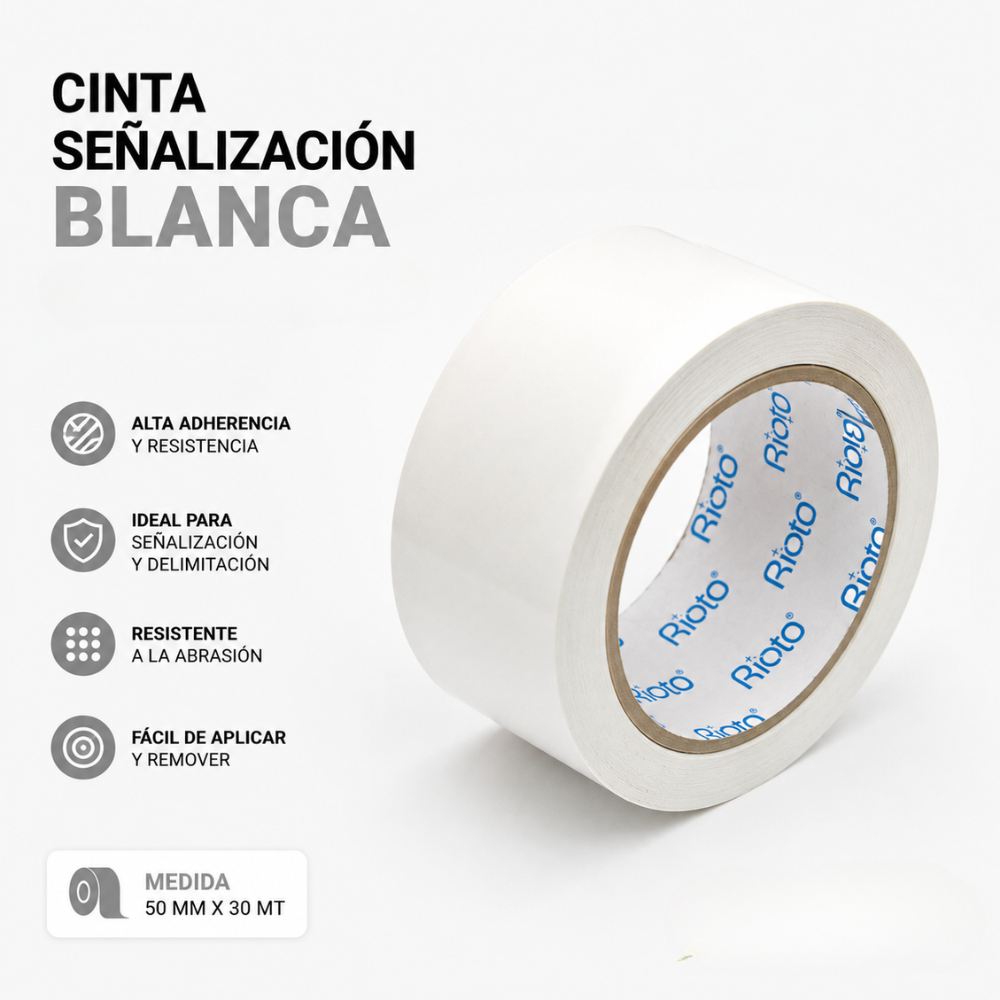 CINTA SEÑALIZACION BLANCO 50MM X 30MT RIOTO