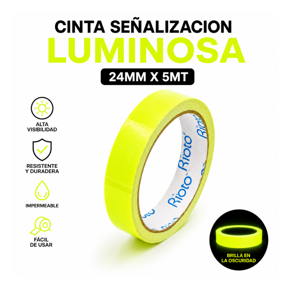 CINTA SEÑALIZACION LUMINOSA 24MM X5MT RIOTO