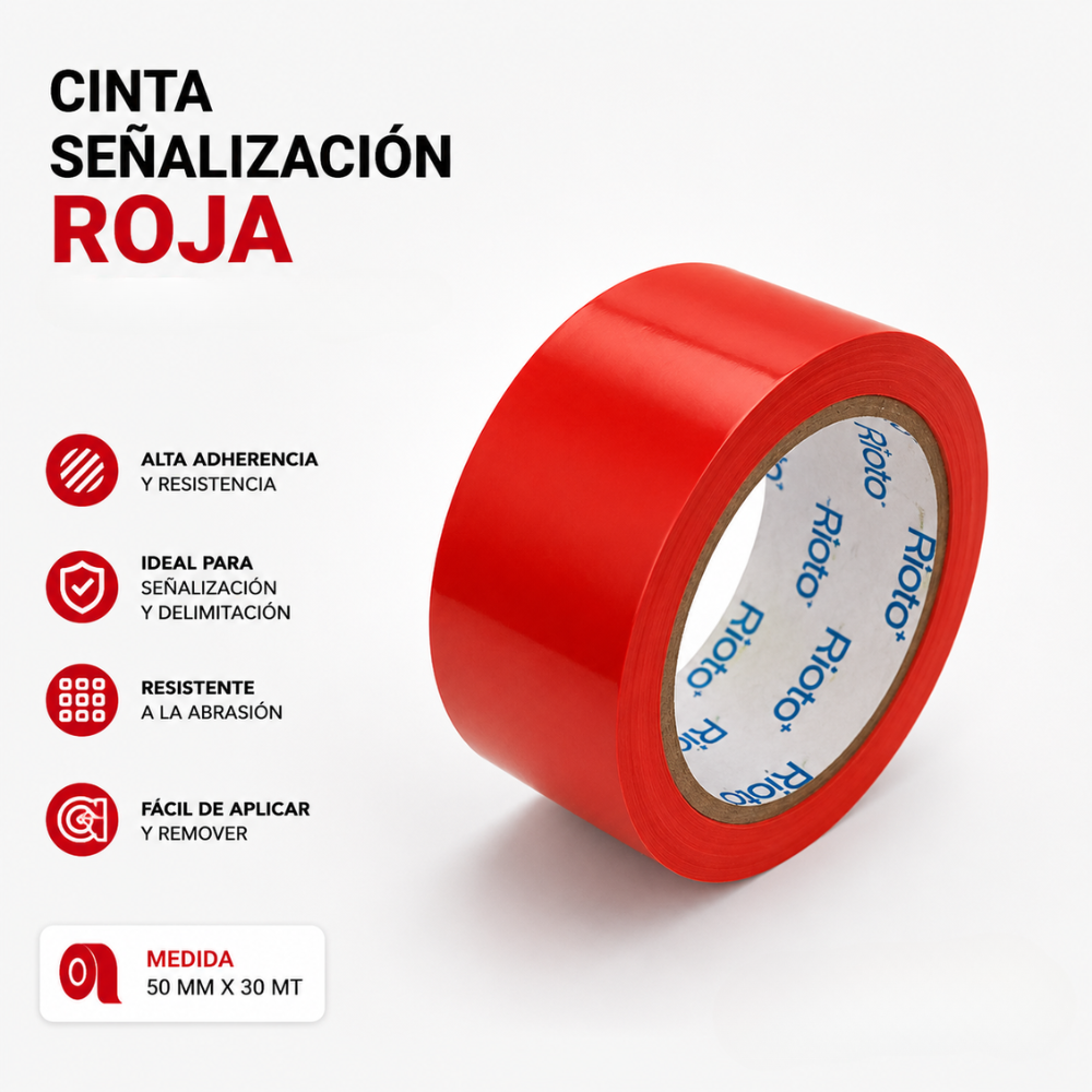 CINTA SEÑALIZACION ROJO 50MM X 30MT RIOTO