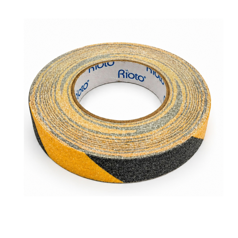 CINTA ANTIDESLIZANTE AMARILLA  NEGRO 25MM X 15MT RIOTO