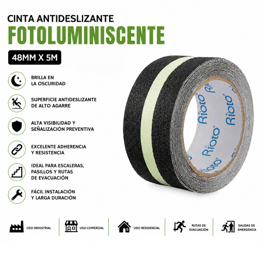 CINTA ANTIDESLIZANTE FOTOLUMINISCENTE 48MM X5 RIOTO