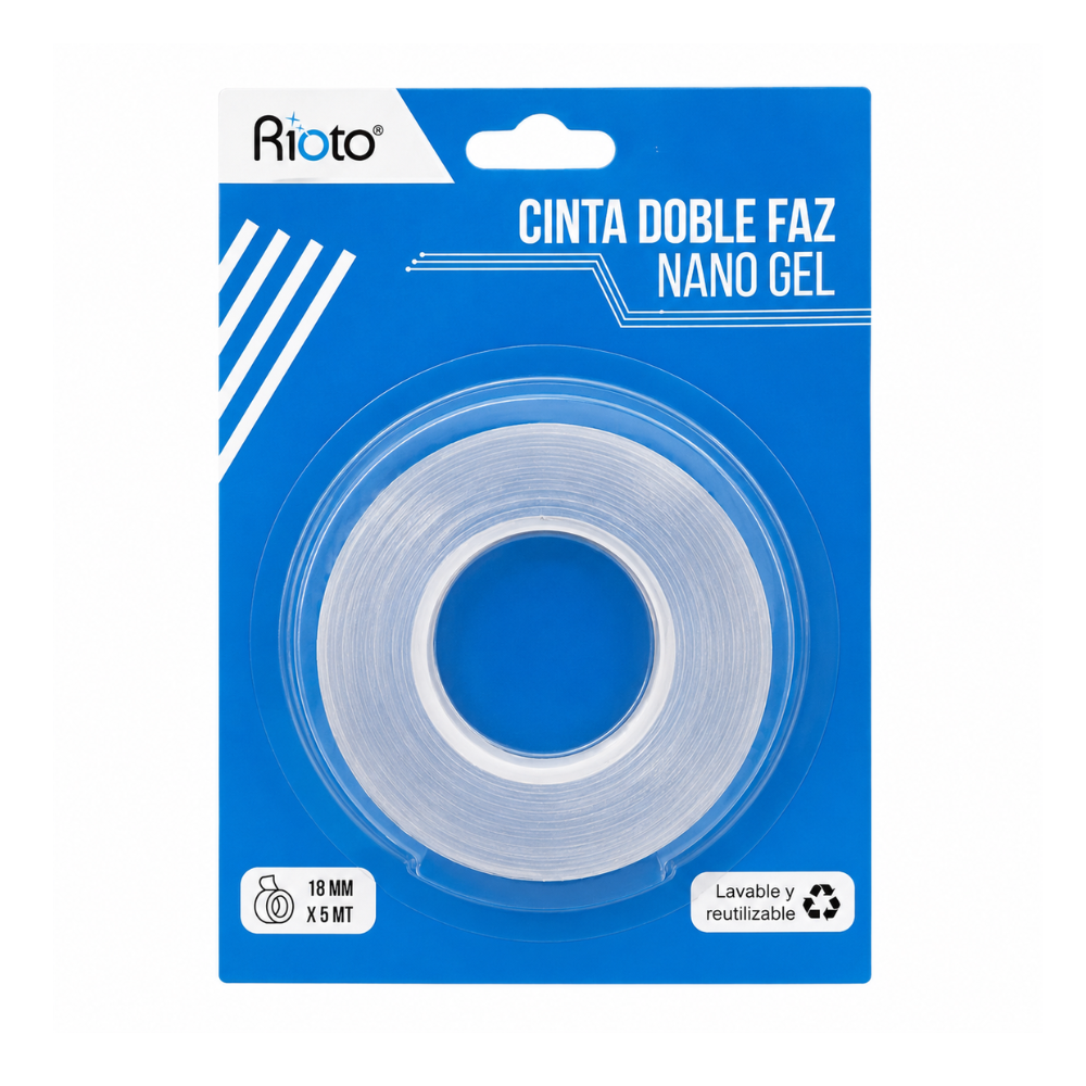 CINTA RIOTO DOBLE FAZ NANO GEL 18MM X 5 MT