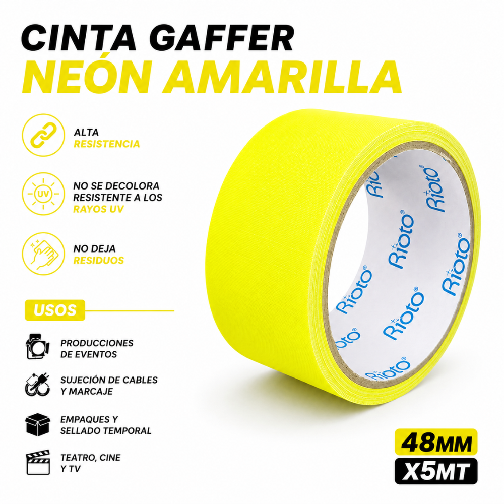 CINTA GAFFER NEON AMARILLO 48MM X5MT RIOTO