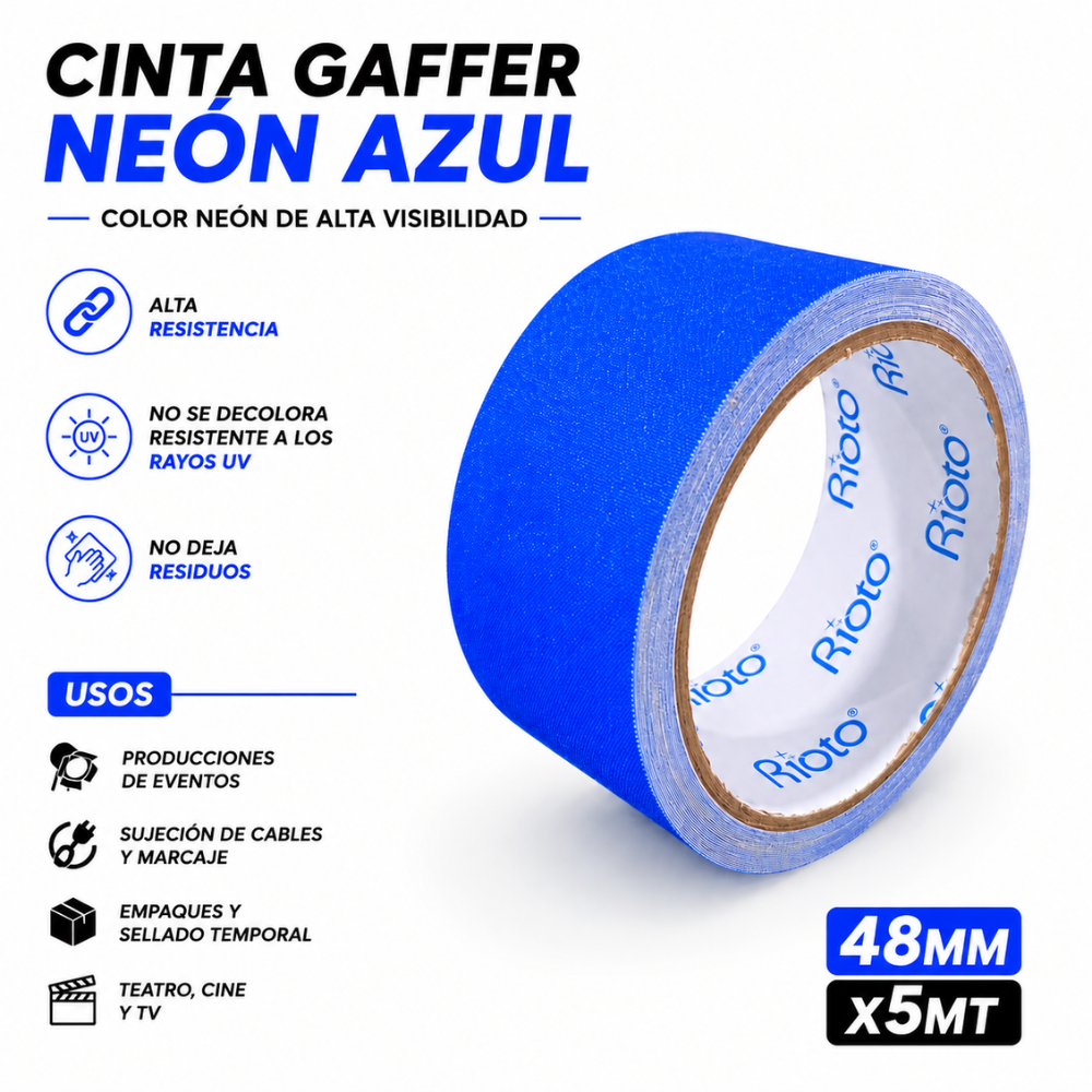 CINTA GAFFER NEON AZUL 48MM X5MT RIOTO