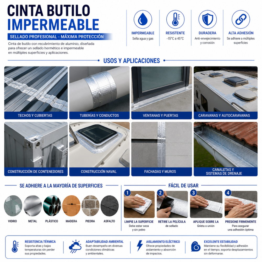 CINTA IMPERMEABLE BUTILO 75MM X5MT RIOTO