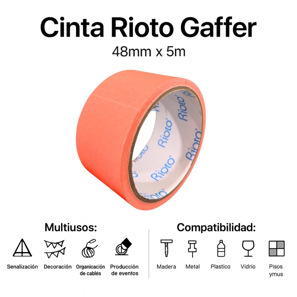 CINTA RIOTO GAFFER NEON NARANJA 48 MM X 5 MT