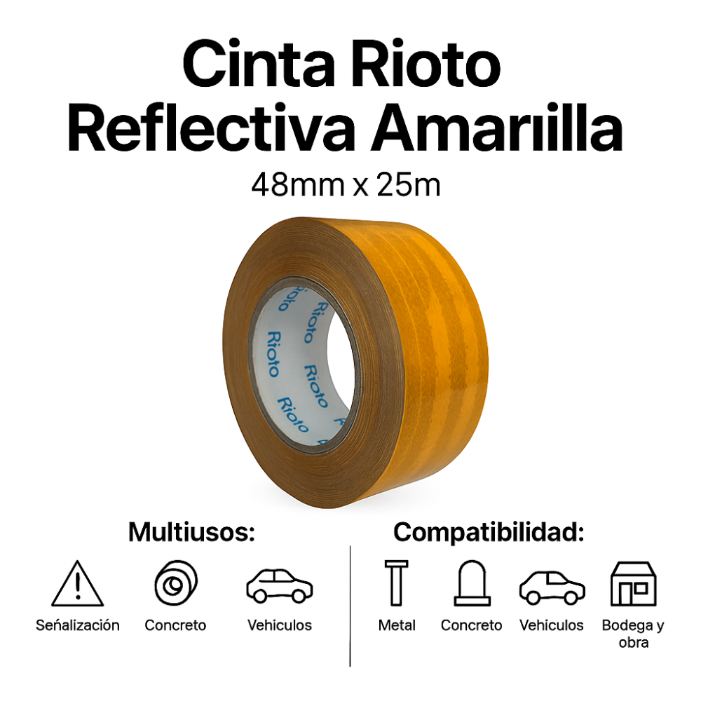 CINTA RIOTO REFLECTIVA AMARILLA 48MM X 25