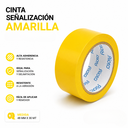 CINTA SEÑALIZACION AMARILLA 48MM X 30MT RIOTO