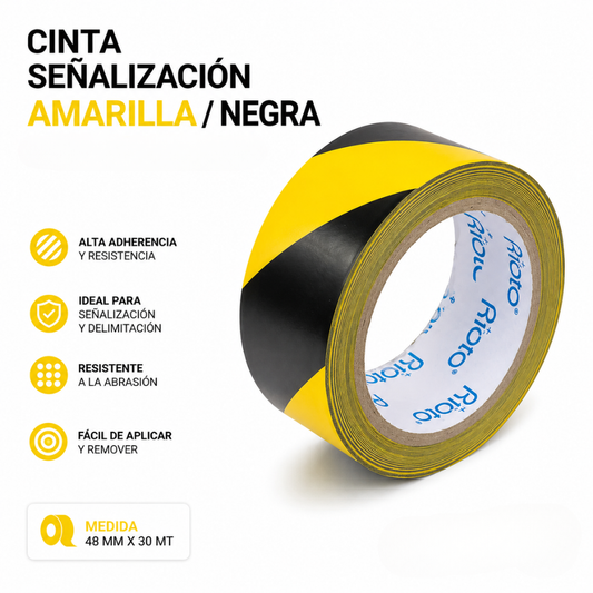 CINTA SEÑALIZACION AMARILLA NEGRA 48MM X30MT RIOTO