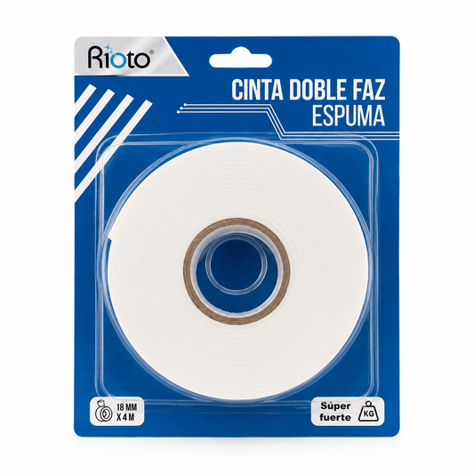 CINTA RIOTO DOBLE FAZ  ESPUMA 18MM X 2MT a 4MT