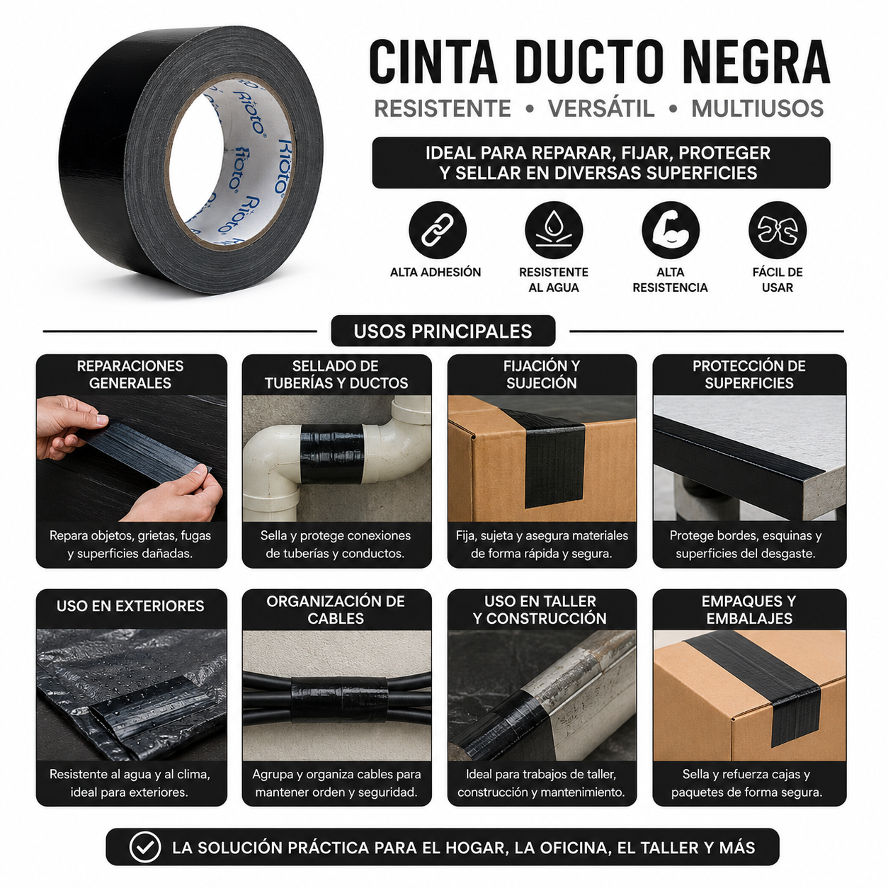 CINTA RIOTO DUCTO NEGRA 50MM X 30 MT