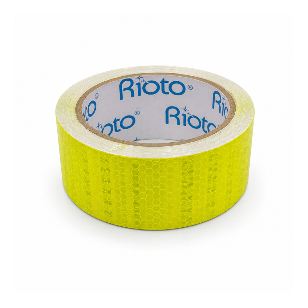 CINTA RIOTO REFLECTIVA VERDE LIMÓN 48MM X10