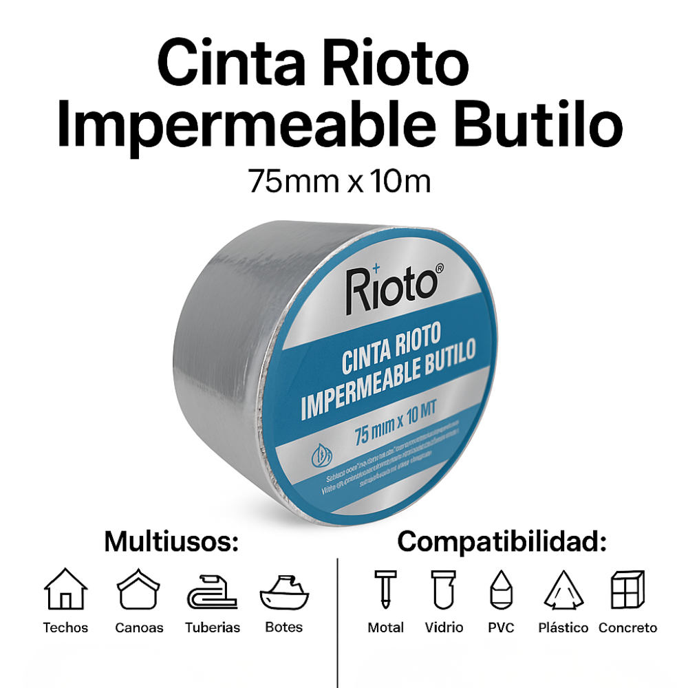 CINTA RIOTO IMPERMEABLE BUTILO 75 MM X 5 MT