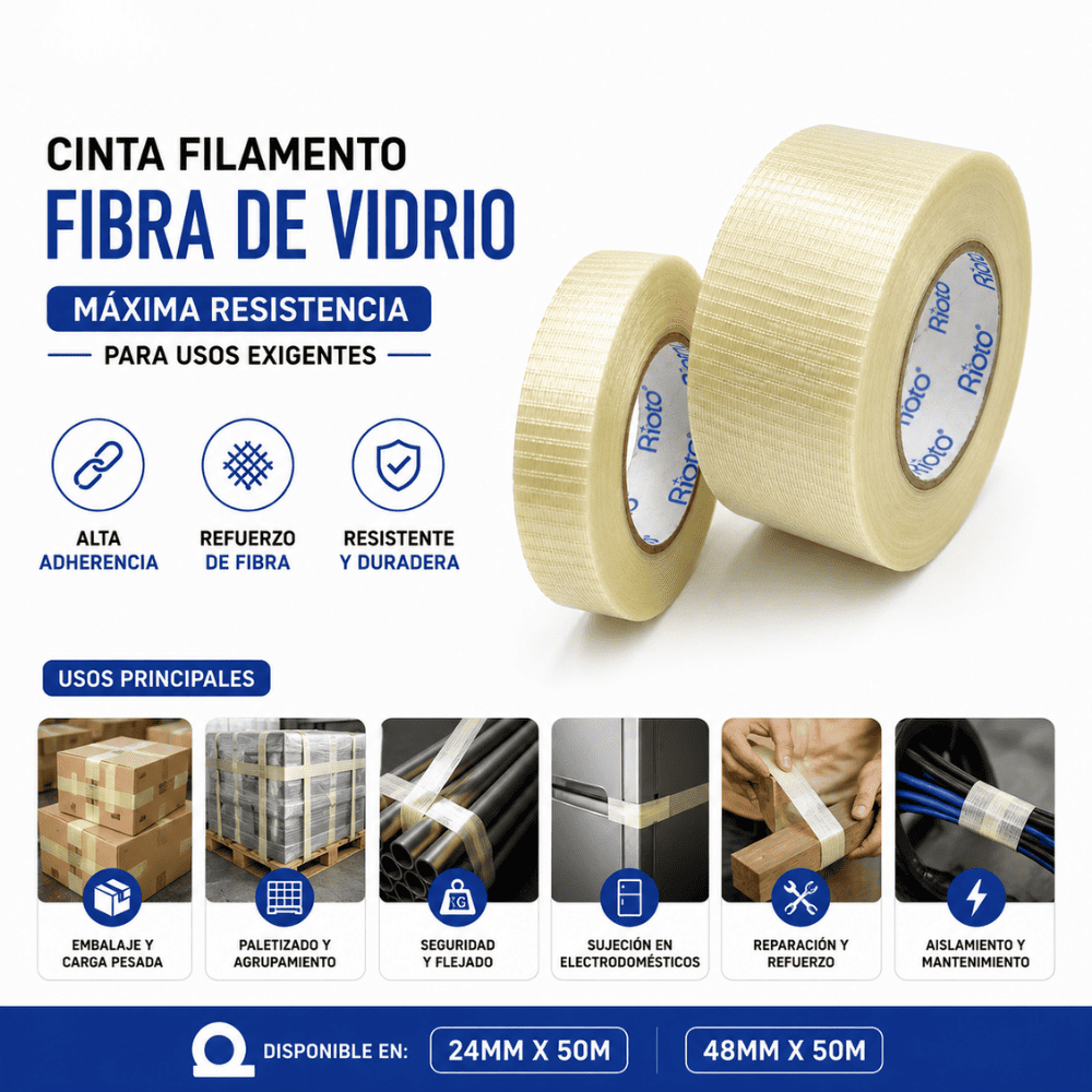 CINTA FILAMENTO FIBRA DE VIDRIO 48MM X 50 RIOTO