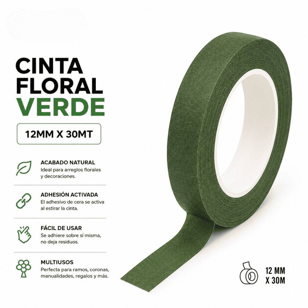 CINTA FLORAL VERDE 12MM X30MT RIOTO