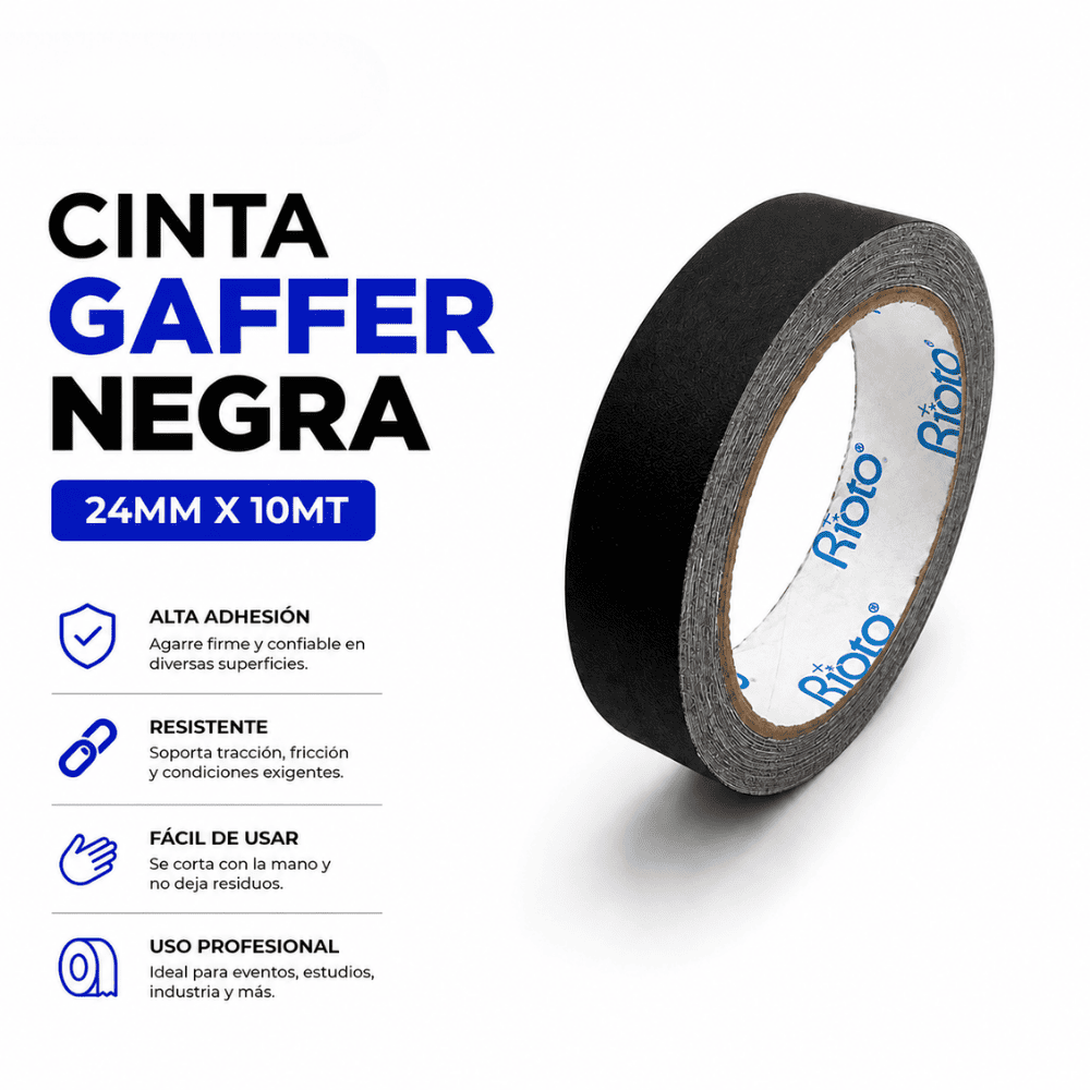 CINTA GAFFER NEGRA 24MM X10MT RIOTO