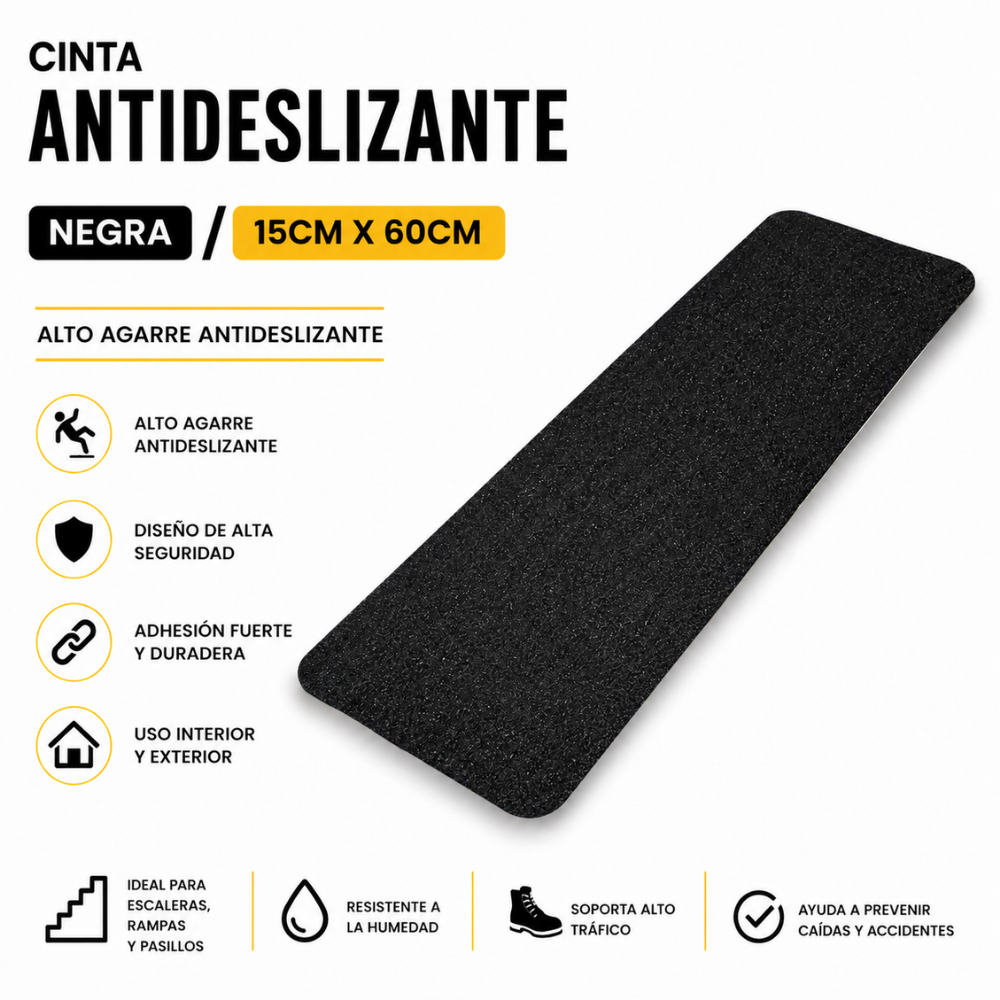 CINTA LAMINA ANTIDESLIZANTE NEGRA 15CM X 60CM RIOTO