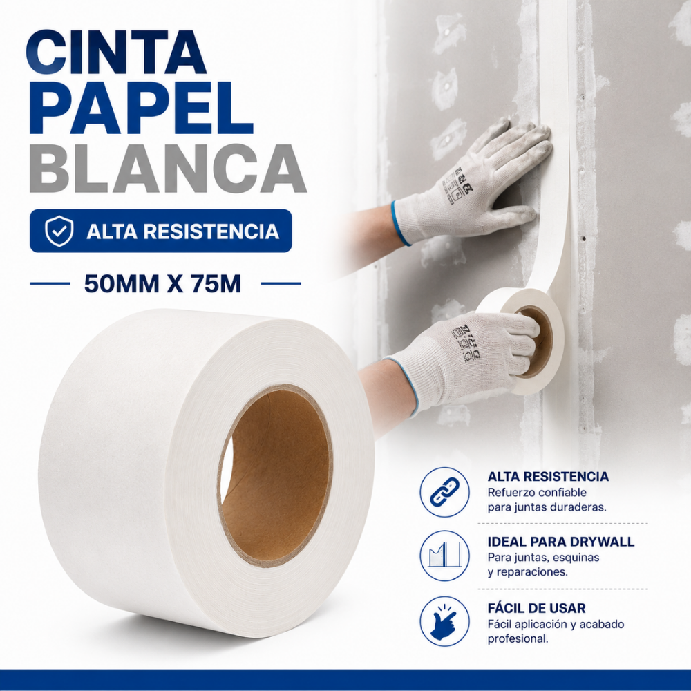 CINTA PAPEL BLANCA 50MM X 75MT RIOTO