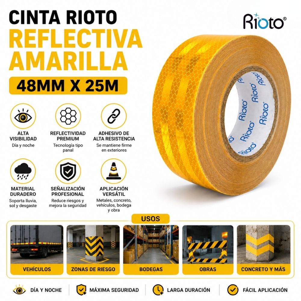 CINTA RIOTO REFLECTIVA AMARILLA 48MM X 25