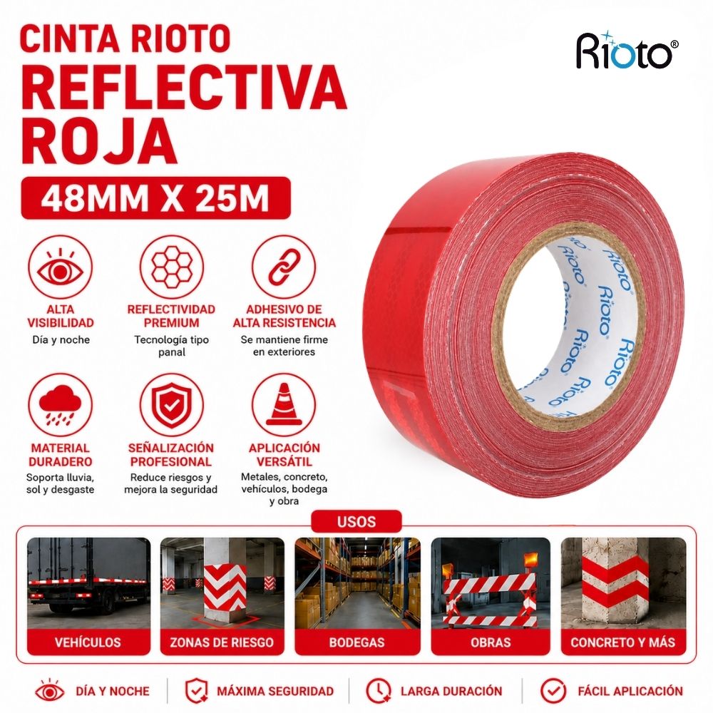 CINTA RIOTO REFLECTIVA ROJA 48MM X 25 MT
