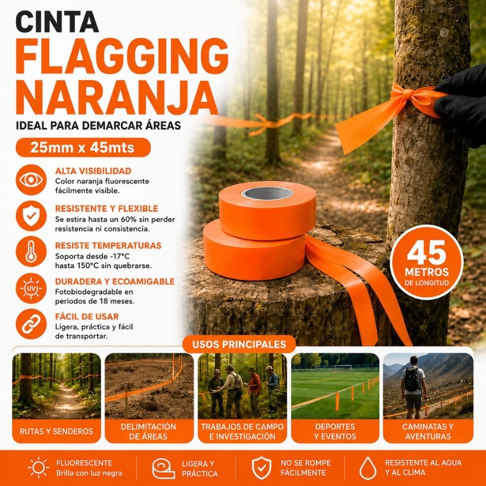 CINTA RIOTO FLAGGING NARANJA 25MM X 45MT