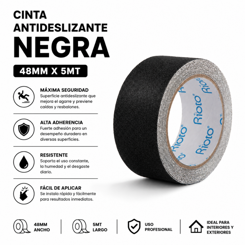 CINTA RIOTO ANTIDESLIZANTE NEGRA 48MM X 5MT