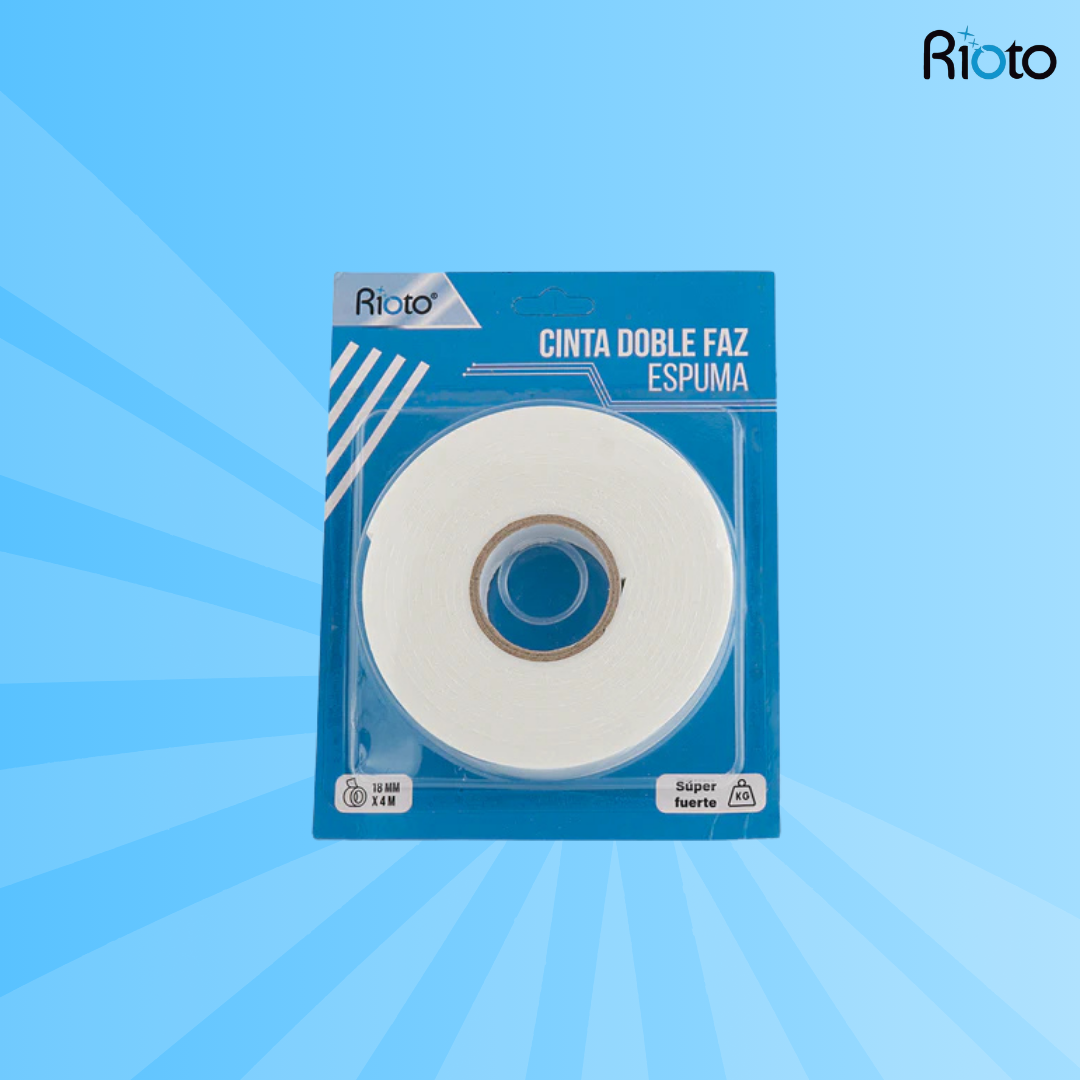 CINTA RIOTO DOBLE FAZ  ESPUMA 18MM X 2MT a 4MT